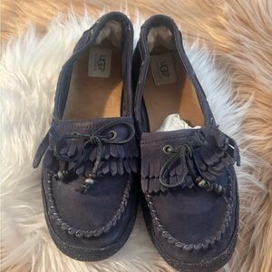 UGG Dark Blue Fringe Moccasins
